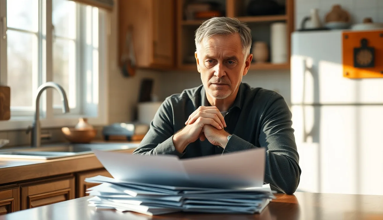 Person reviewing mail at kitchen table while waiting for disability back pay