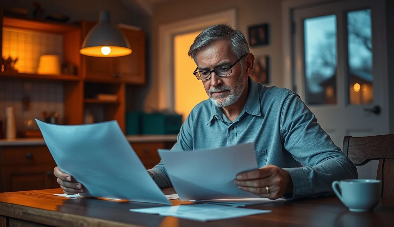 Man reviewing Social Security work history documents at kitchen table