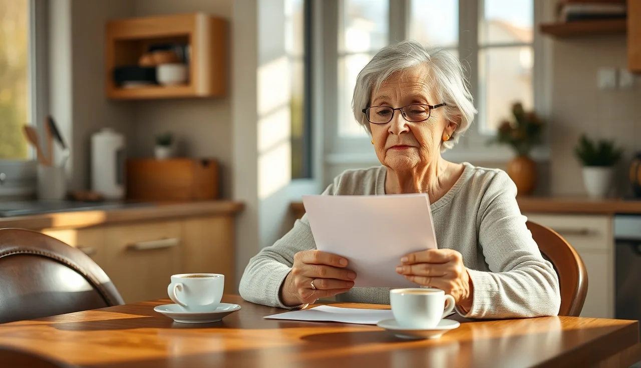 Woman opening an official envelope at kitchen table after SSDI approval