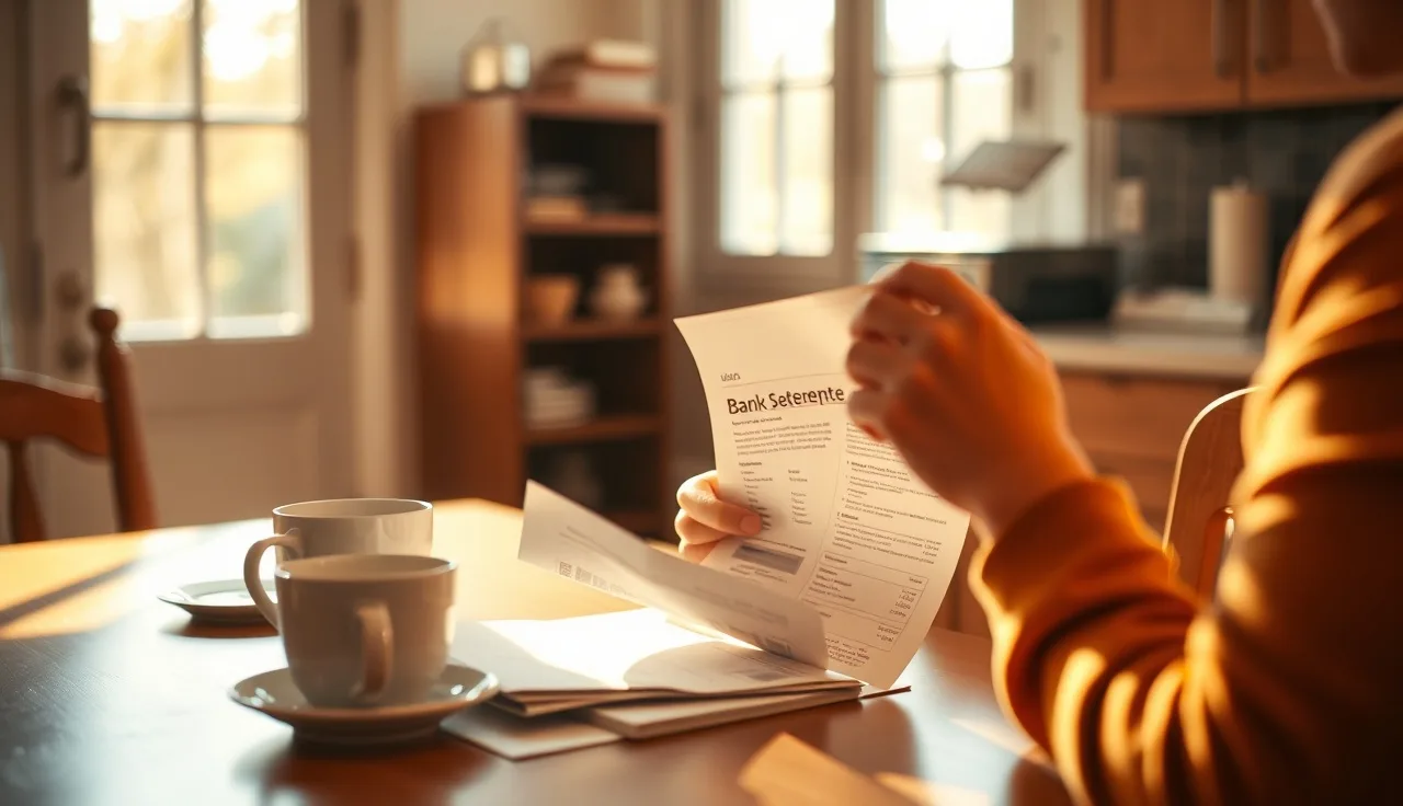 Person reviewing SSDI back pay notice at kitchen table in morning light