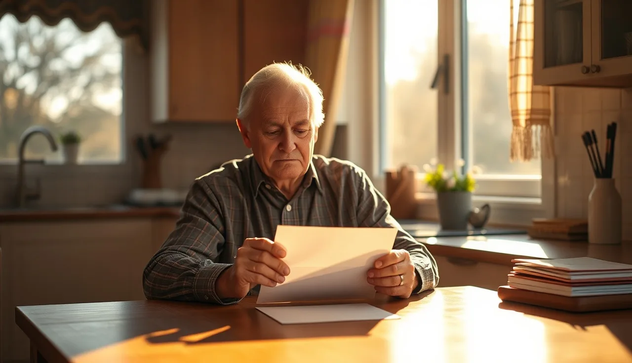 Man at kitchen table holding an official envelope, SSDI back pay approval