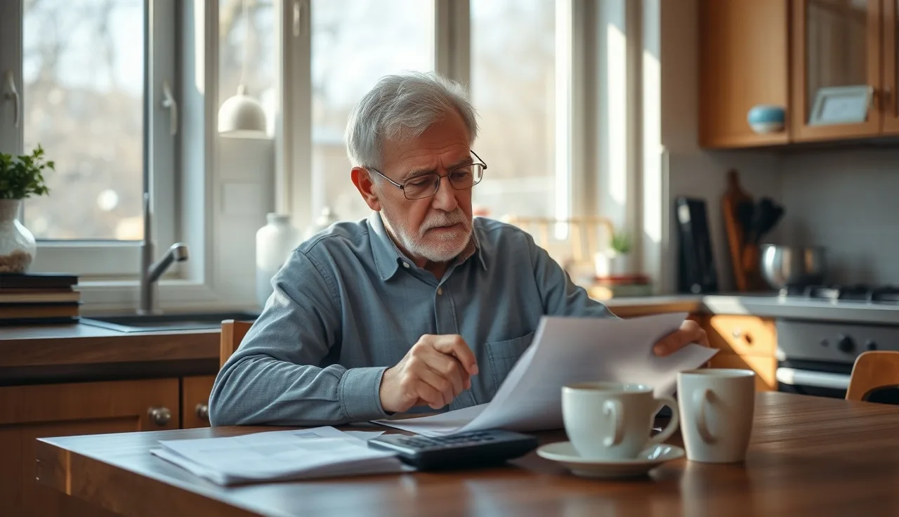 Man reviewing financial documents at kitchen table, representing SSDI tax filing