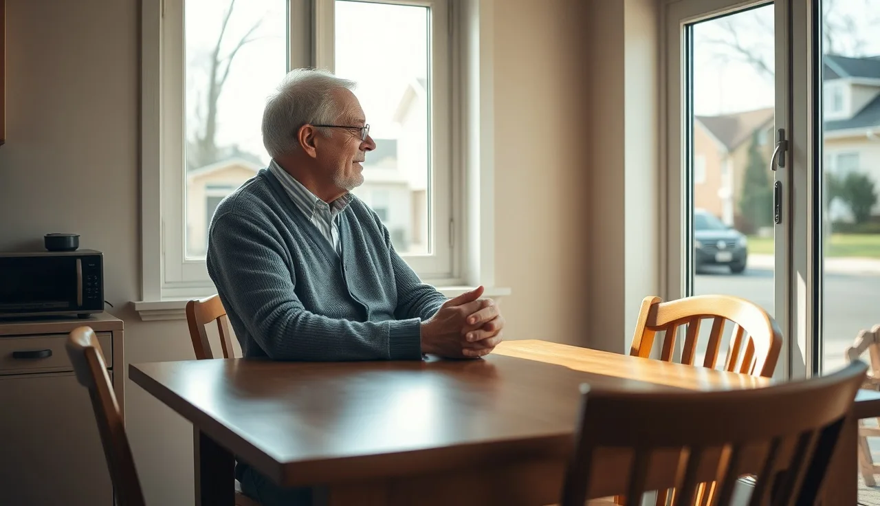 Older man sitting at kitchen table with morning light, representing SSDI benefit uncertainty