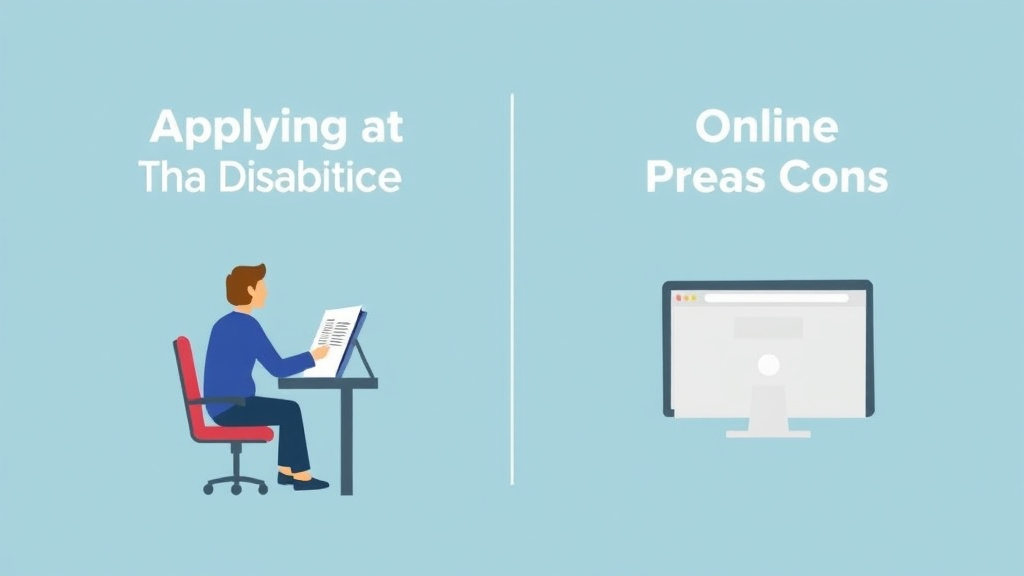 Practical workflow diagram for applying at the SSA Field Office vs Online: Pros and Cons