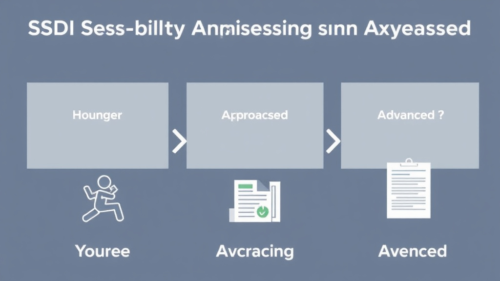 Action-oriented illustration showing how to apply SSDI Age Categories: Younger, Approaching Advanced, and Advanced