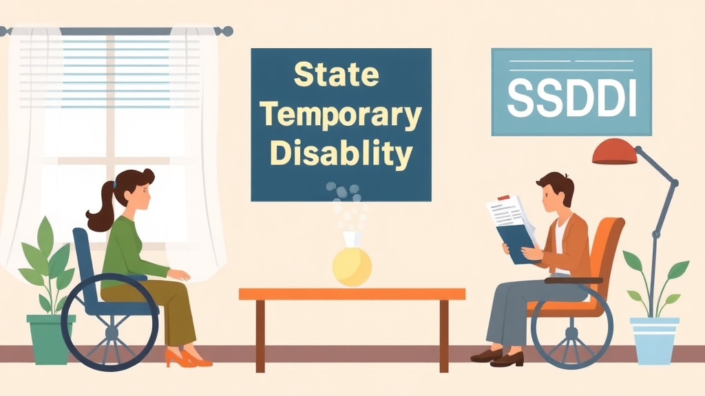 Educational graphic covering the essentials of state Temporary Disability vs SSDI