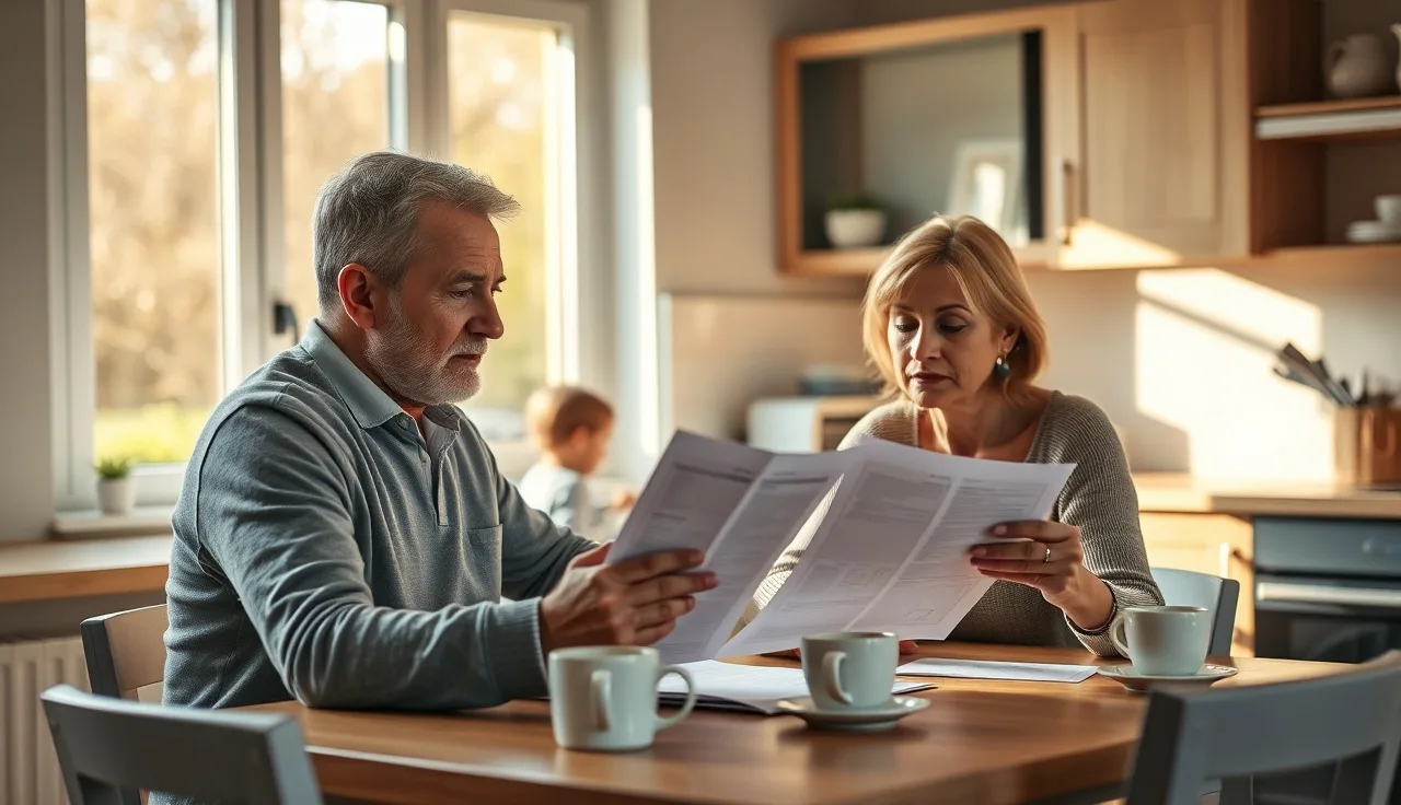 Family reviewing disability benefit paperwork together at a sunlit kitchen table
