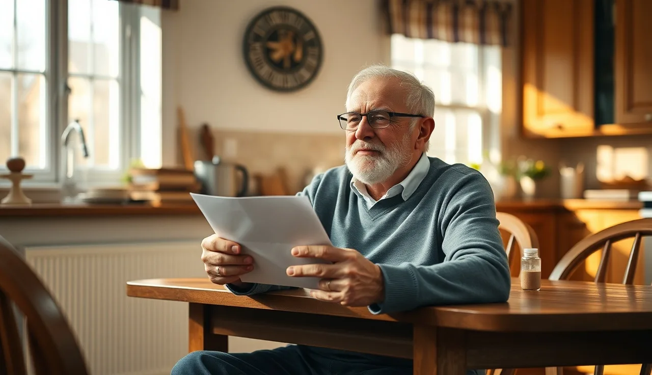 Man reading SSDI award letter at kitchen table after back pay approval
