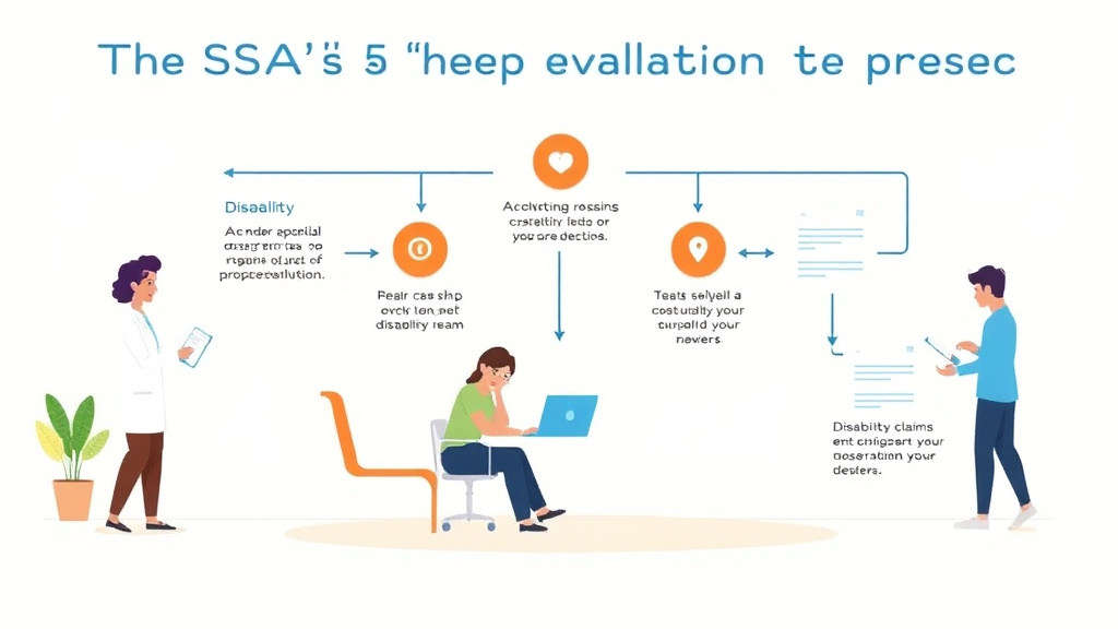 A professional illustration depicting SSA's 5-Step Evaluation Process Explained