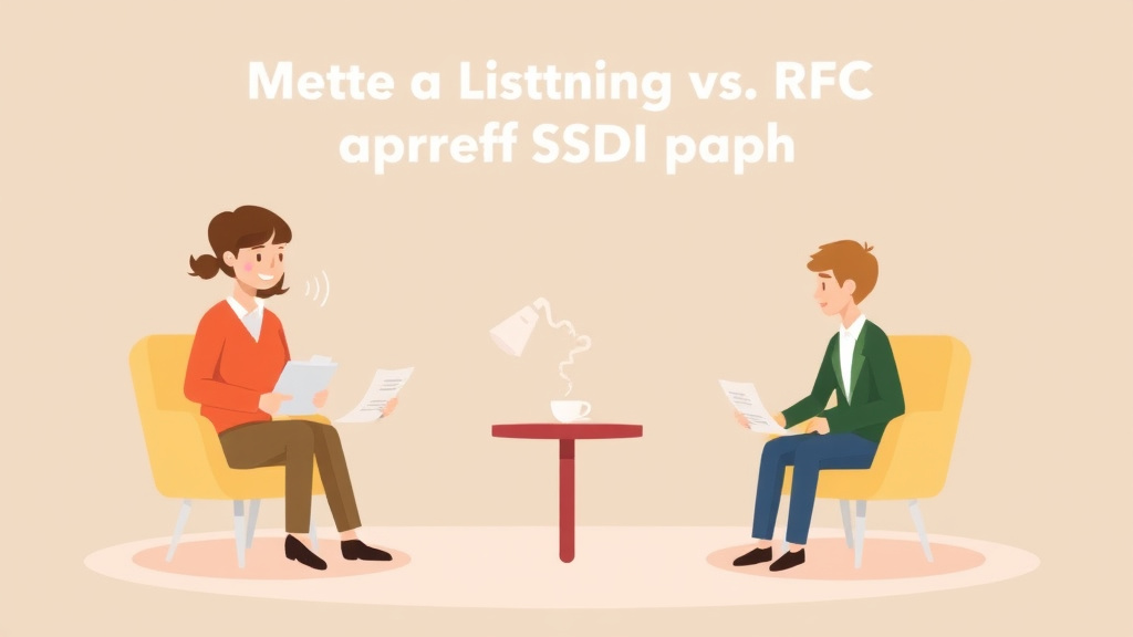 A professional illustration depicting meeting a Listing vs RFC: Two Paths to SSDI Approval