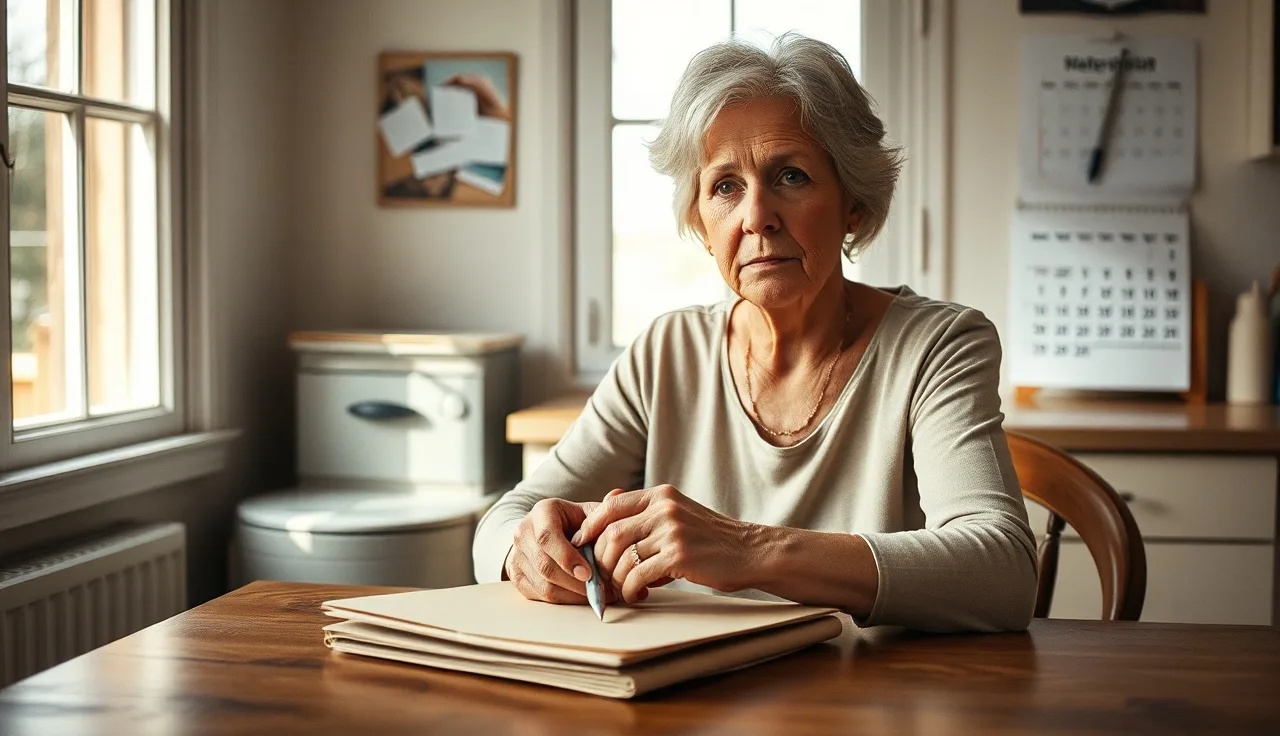 Woman at kitchen table with disability paperwork waiting for a decision