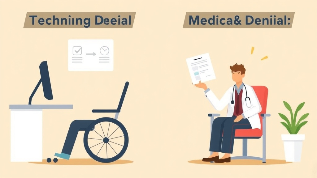 A professional illustration depicting technical Denial vs Medical Denial: Which Did You Get?