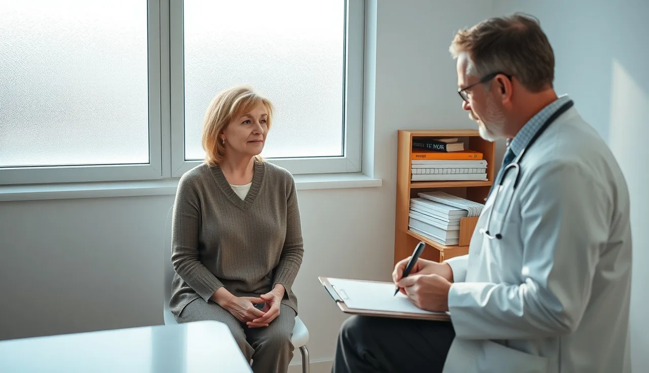 Doctor completing paperwork with patient during disability medical evaluation