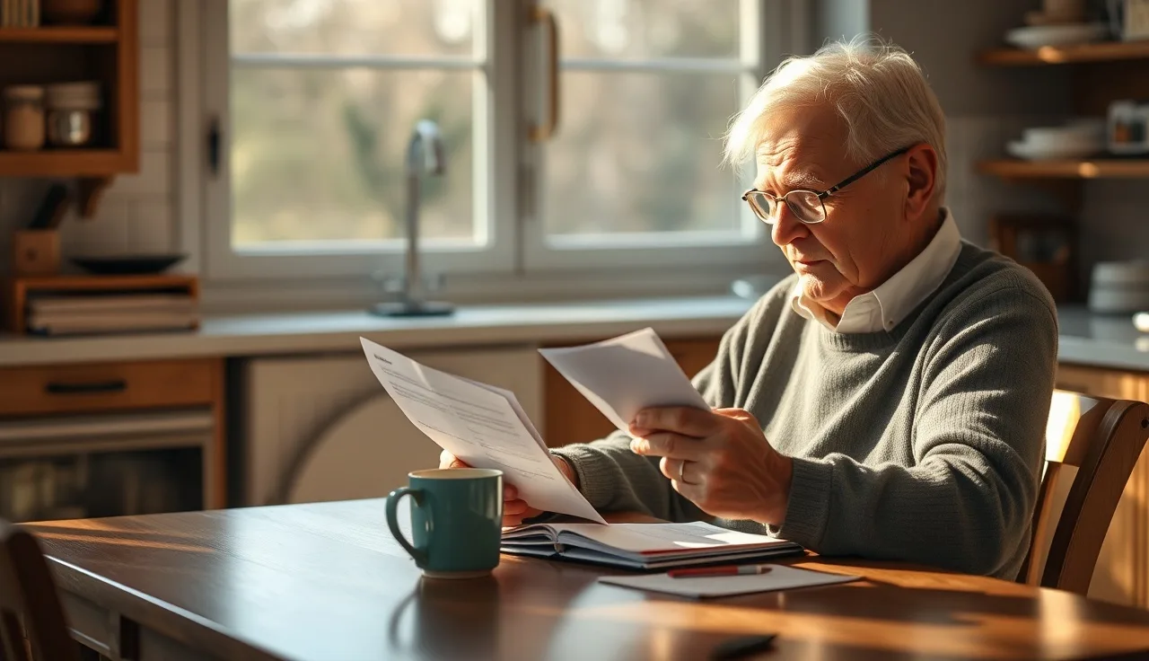 Person at kitchen table reviewing documents related to disability benefits