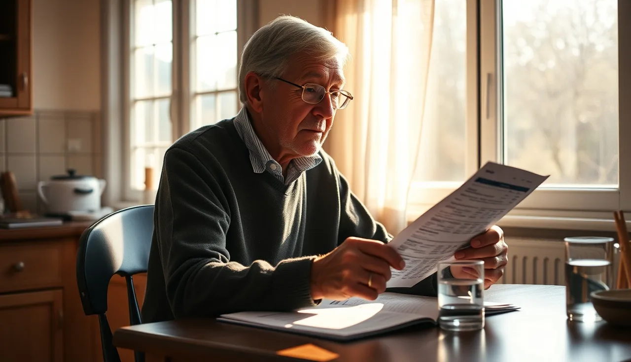 Person reviewing bank statements at kitchen table, managing SSI savings limits