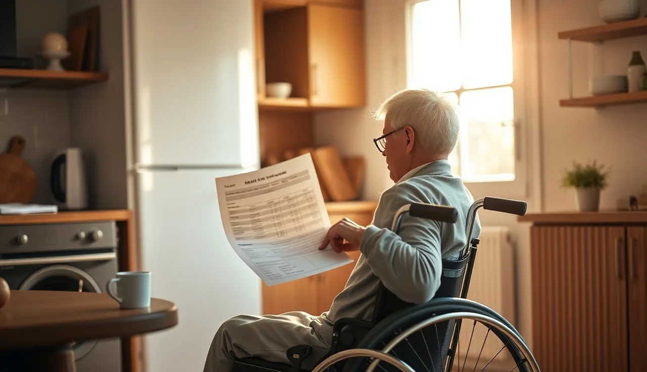 Person in wheelchair reviewing finances at kitchen table, representing ABLE account savings for SSI recipients