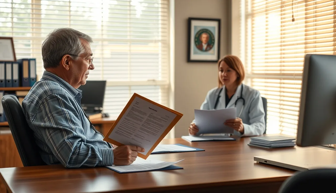 Person presenting medical records at a Social Security field office appointment for disability