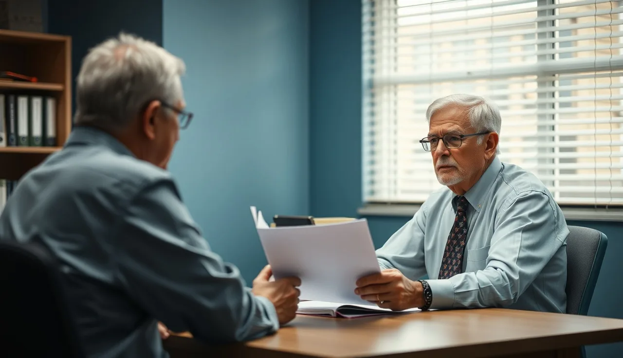 Man meeting with a caseworker at a Social Security field office desk