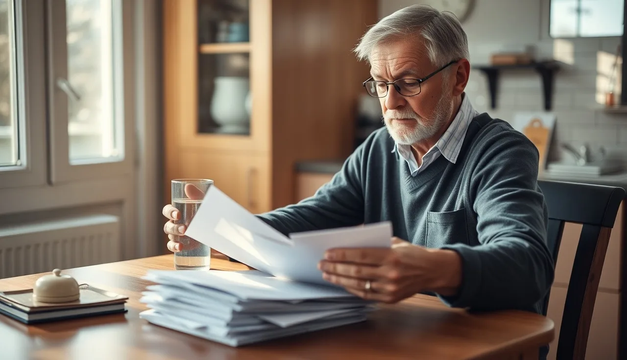 Person sorting through bills at a kitchen table, proving financial hardship for SSI