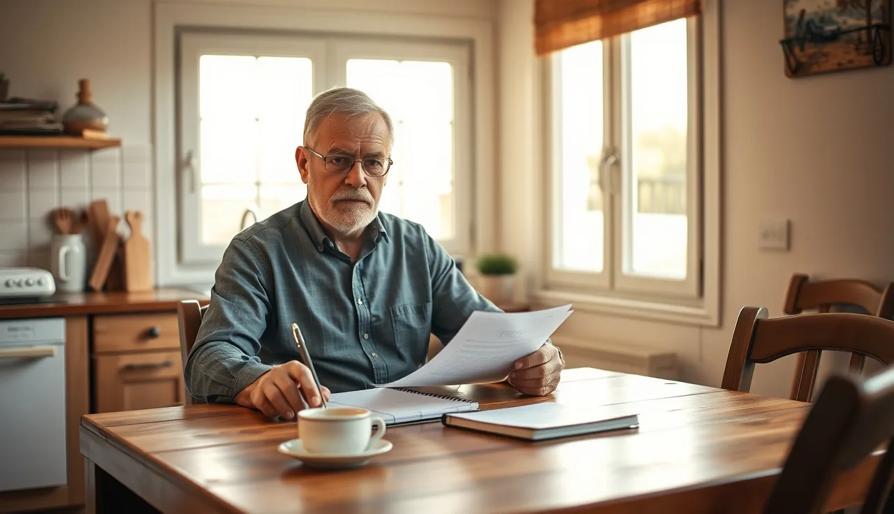 Person organizing financial documents at kitchen table to prepare for SSI application