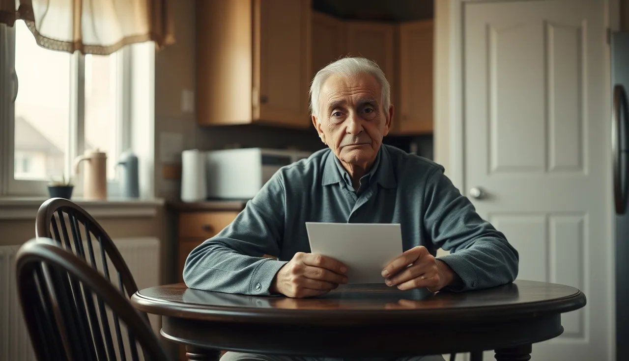 Older man at kitchen table holding a letter about disability benefits reduction