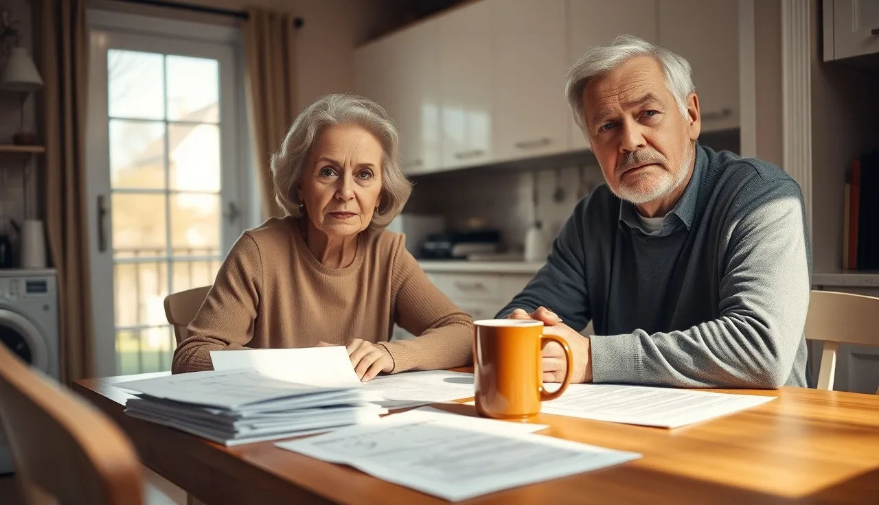 Two people reviewing disability application documents at a kitchen table