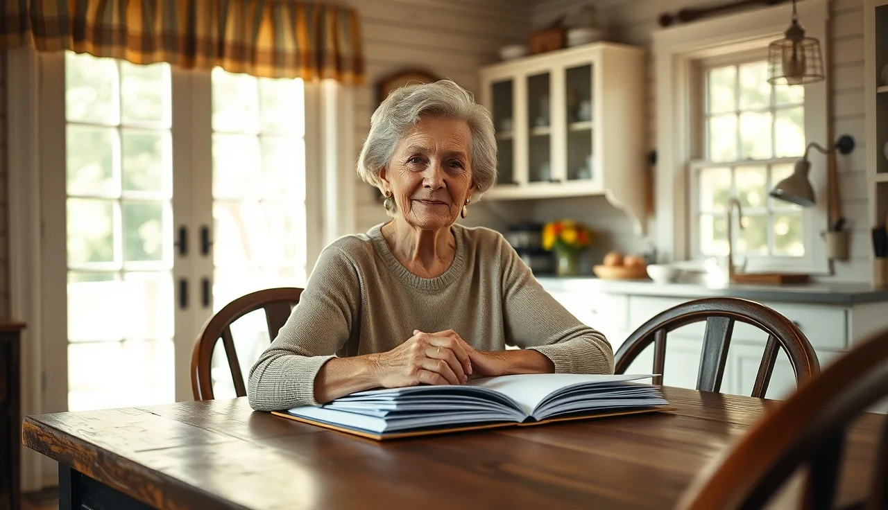 Older woman at a sunny kitchen table reviewing disability paperwork in North Carolina