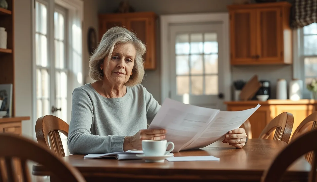 Woman reviewing disability claim documents at a kitchen table in Virginia