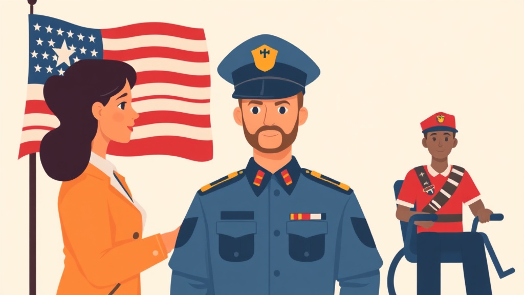 Visual overview of SSDI for Military Veterans Transitioning to Disability: Qualifying Conditions and Application Tips with key concepts highlighted